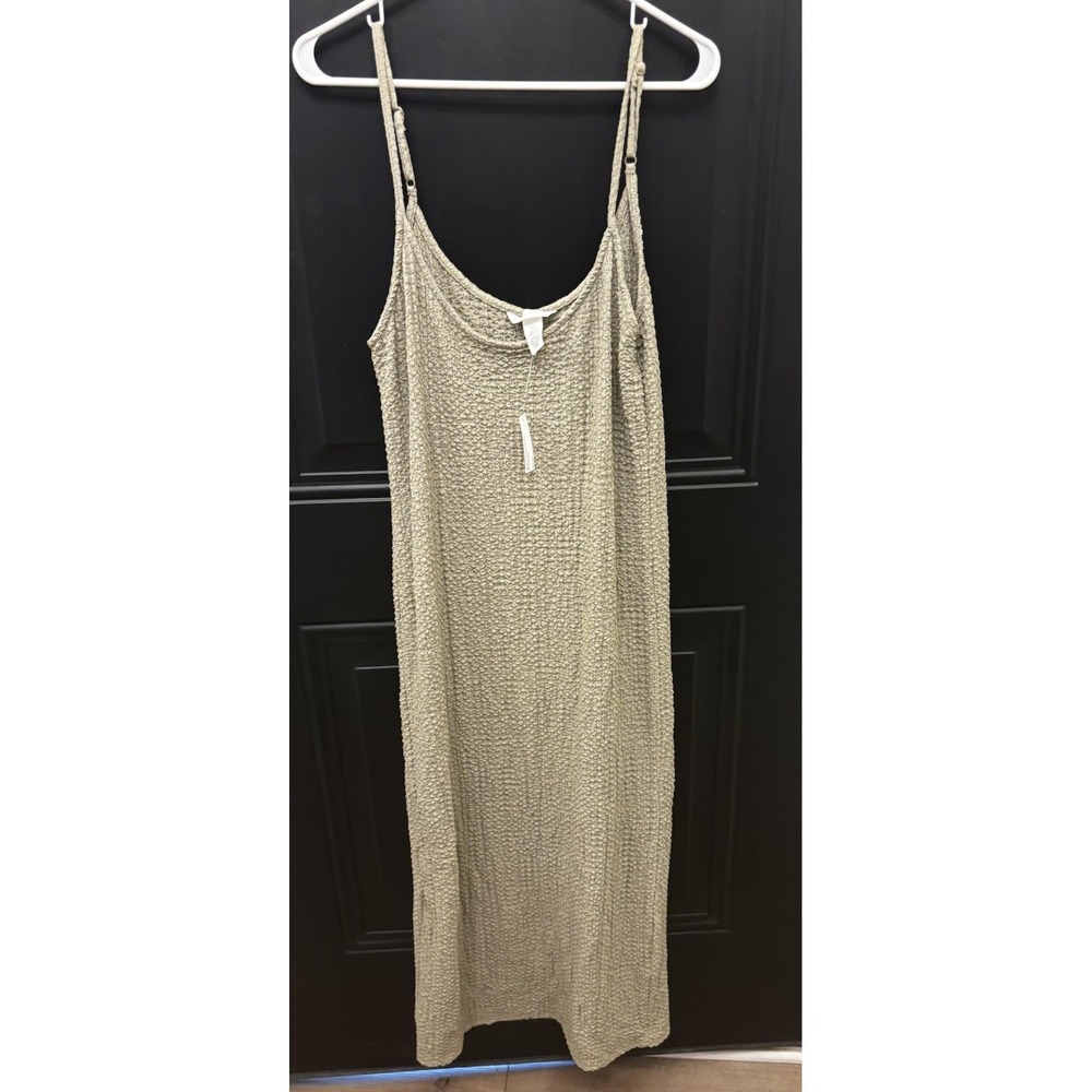 NWT H&M Crinkled Bodycon Jersey Maxi Stretch Dress XL Green Lightweight